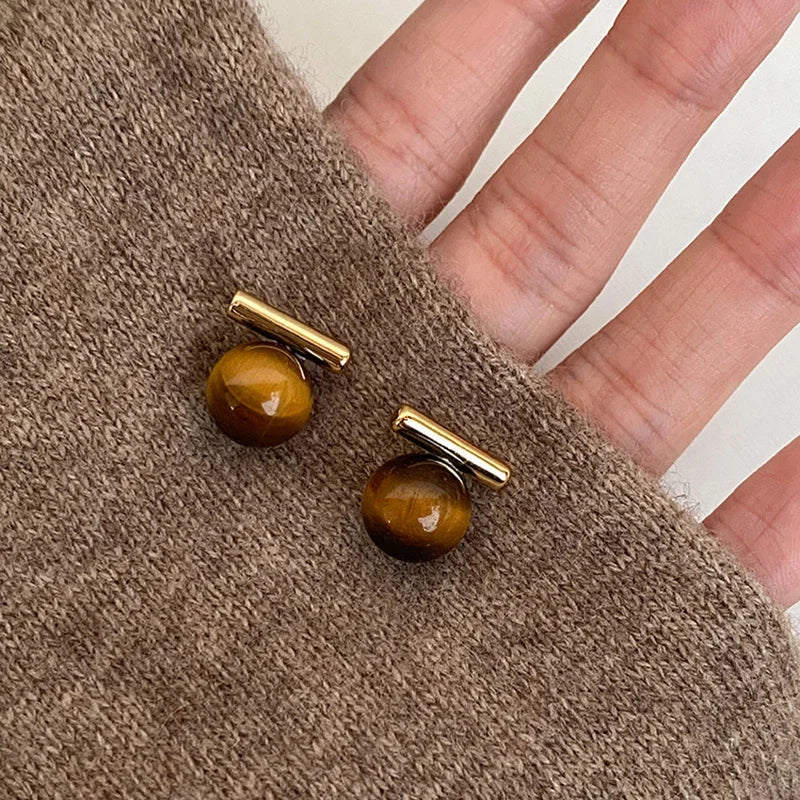 Pendientes de botón para mujer Ojo de Tigre