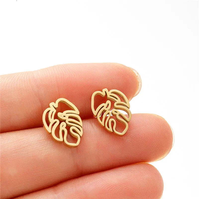 Pendientes de botón Hoja de Palma oro