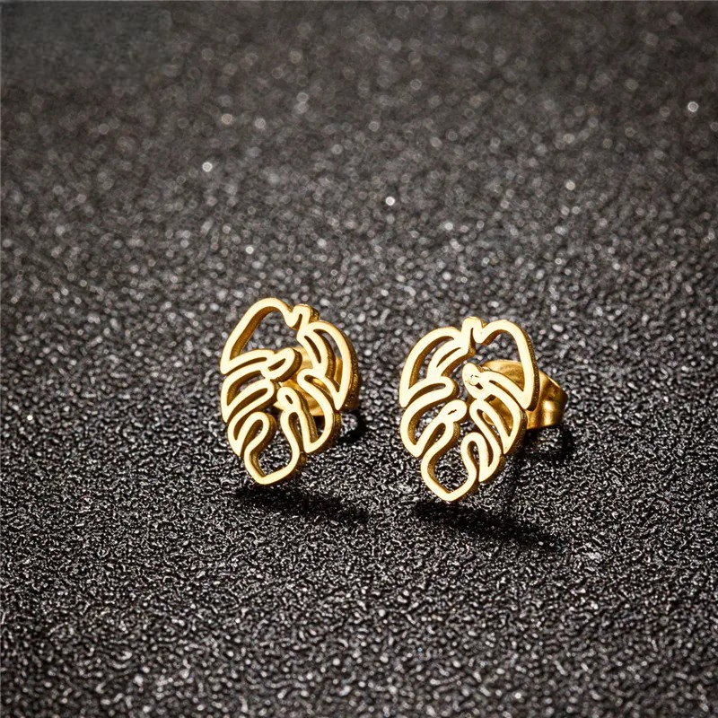Pendientes de botón Hoja de Palma oro