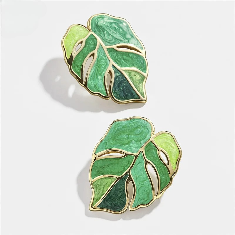 Pendientes de botón Hoja de Palma verde