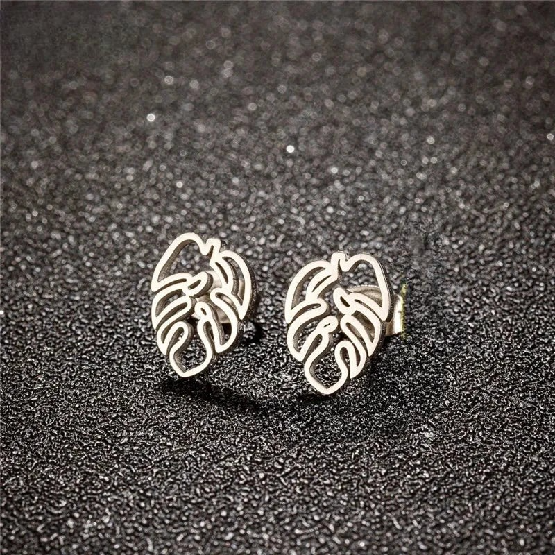 Pendientes de botón Hoja de Palma plata
