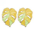 Pendientes de botón Hoja de Palma amarillo