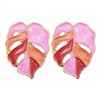 Pendientes de botón Hoja de Palma rosa