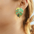 Pendientes de botón Hoja de Palma verde