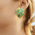 Pendientes de botón Hoja de Palma verde