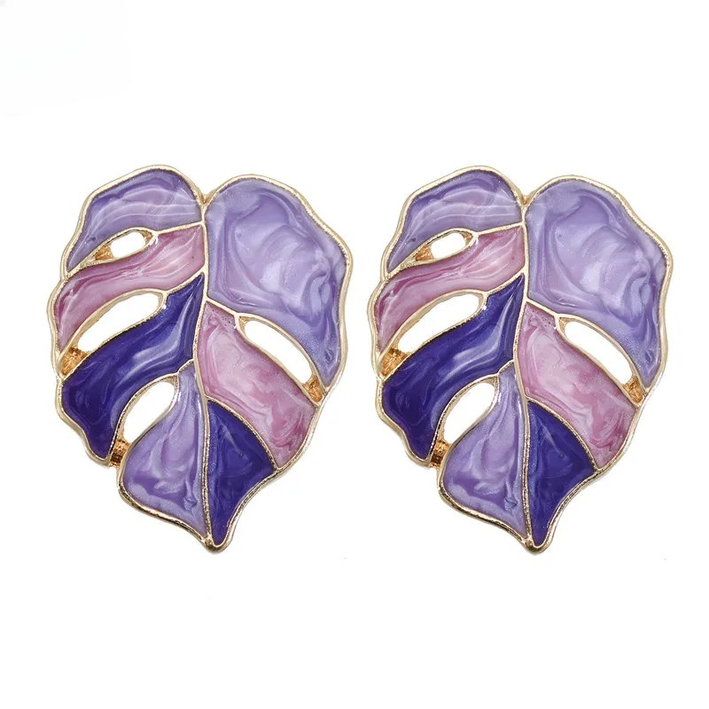Pendientes de botón Hoja de Palma violeta