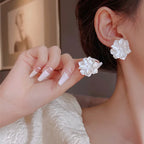 Pendientes de botón Flor Blanca