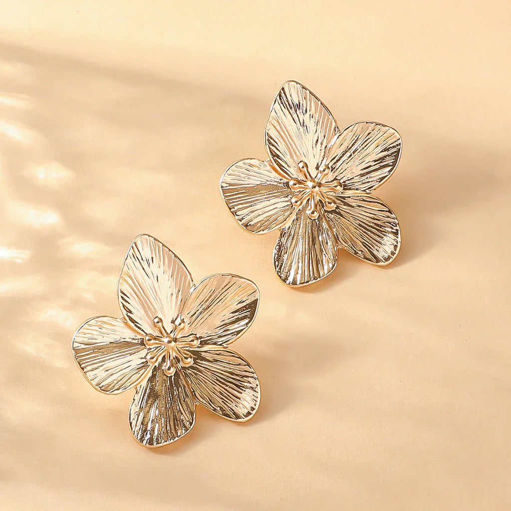 Pendientes de botón flor de cinco pétalos plata