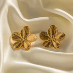 Pendientes de botón flor de cinco pétalos abiertos dorados