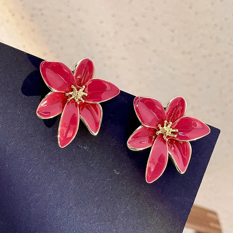 Pendientes de botón flor roja