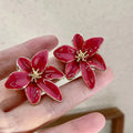 Pendientes de botón flor roja