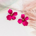 Pendientes de Clavo Flor Cuatro Pétalos rosa oscuro