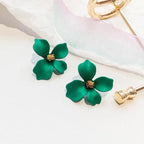 Pendientes de Clavo Flor Cuatro Pétalos verde