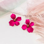 Pendientes de Clavo Flor Cuatro Pétalos rosa oscuro