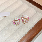 Pendientes de botón Flores y Perlas rosa