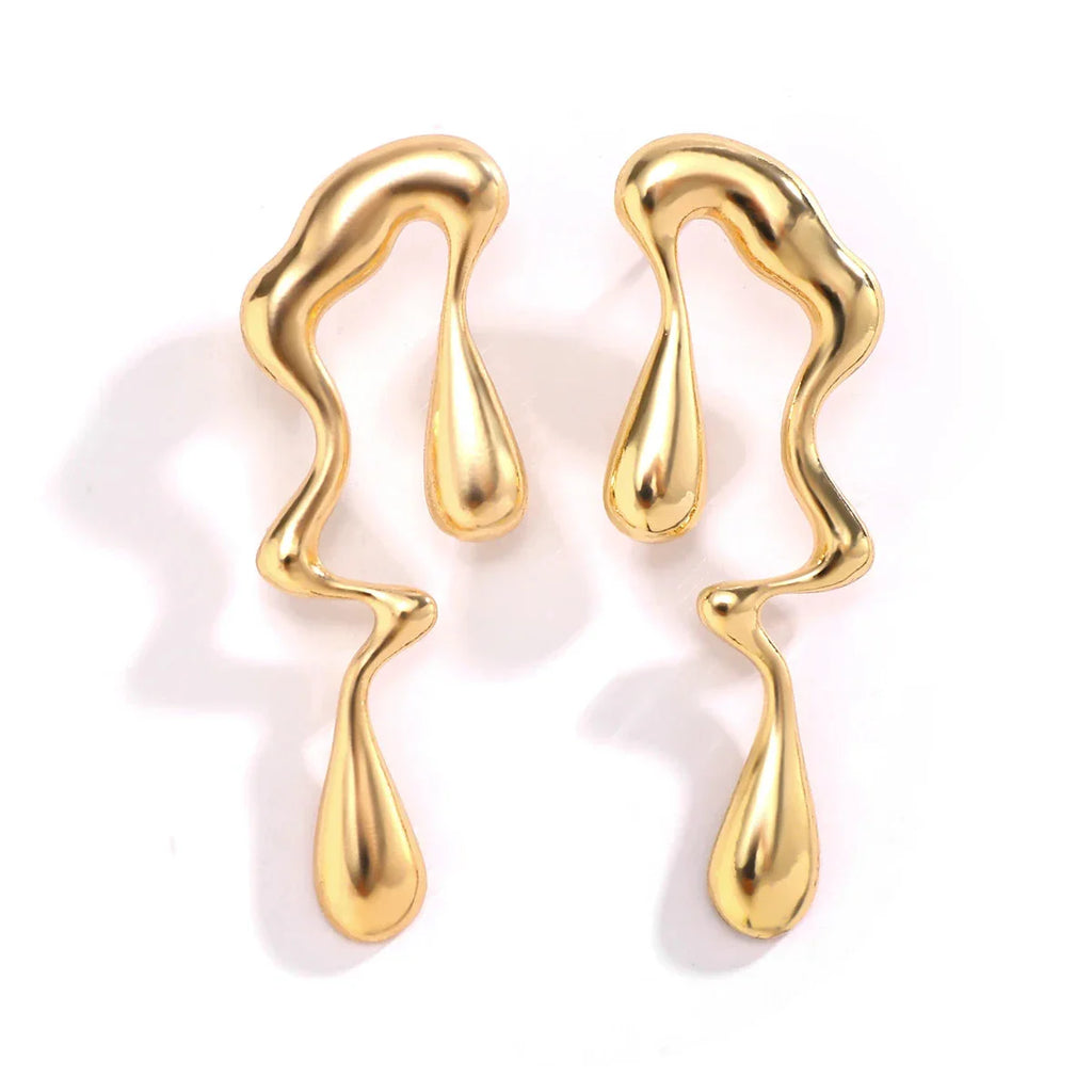 Pendientes de botón Gota de Agua Asimétrica oro