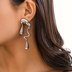 Pendientes de botón Gota de Agua Asimétrica plata