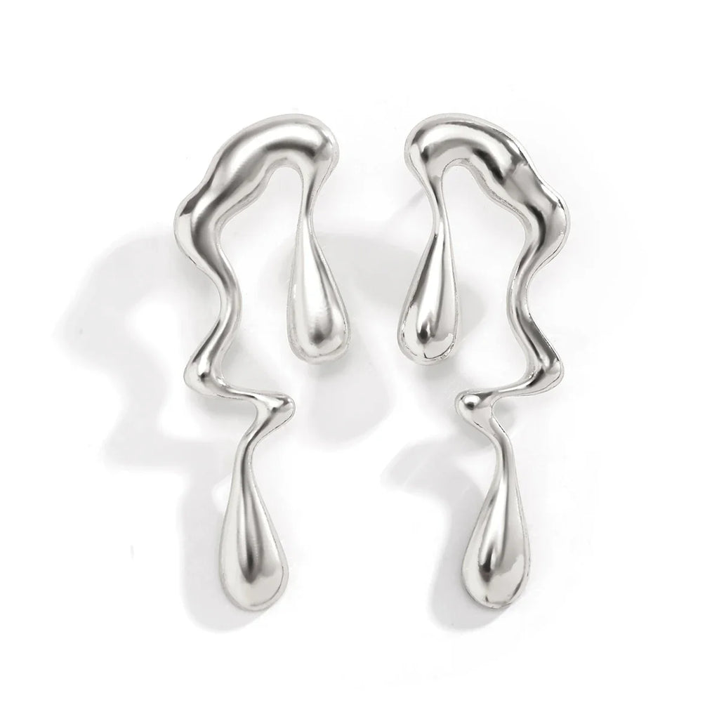 Pendientes de botón Gota de Agua Asimétrica plata