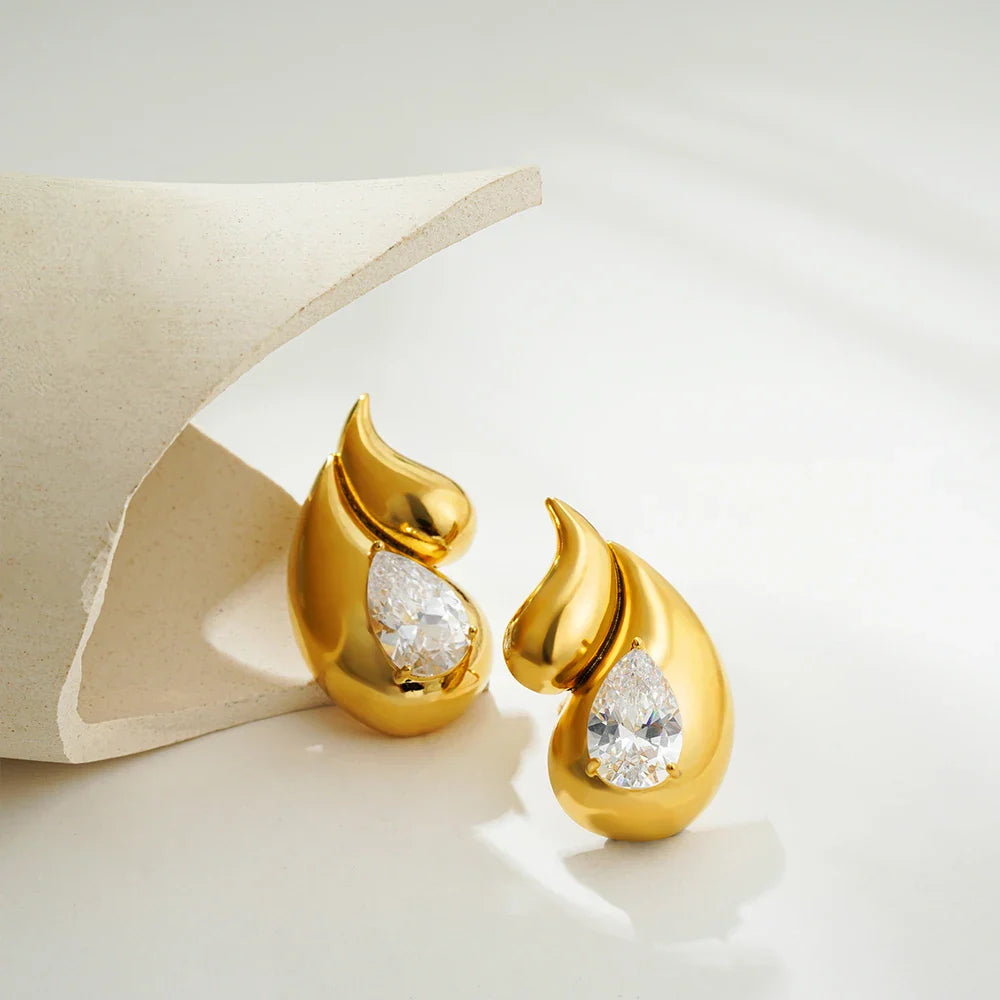 Pendientes de Botón Gota de Agua y Strass