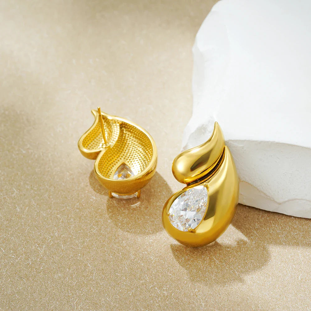 Pendientes de Botón Gota de Agua y Strass