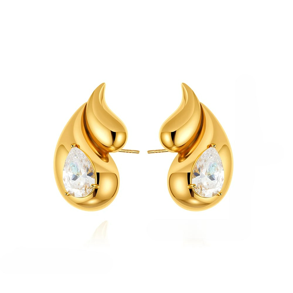 Pendientes de Botón Gota de Agua y Strass
