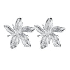 Pendientes de Botón Flor Grande Asimétrica plata