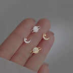 Pendientes de botón Luna y Esfera en Zirconio oro