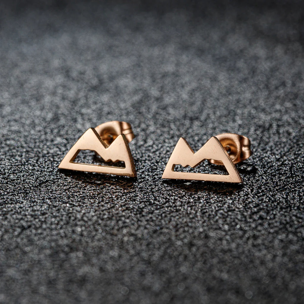 Pendientes de Clavo Montañas Minimalistas oro rosa