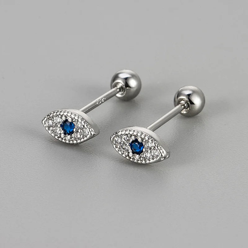 Pendientes de Botón Contra el Mal de Ojo en Strass plata