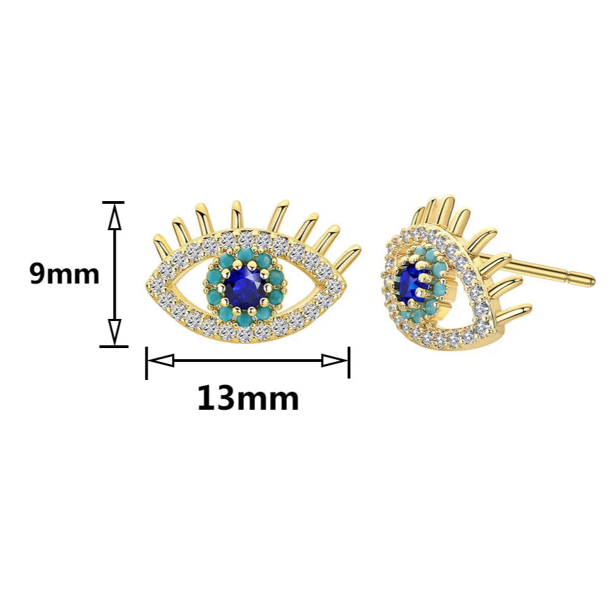 Pendientes de Botón Ojo Azul y Strass
