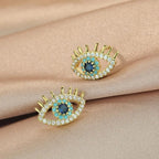 Pendientes de Botón Ojo Azul y Strass
