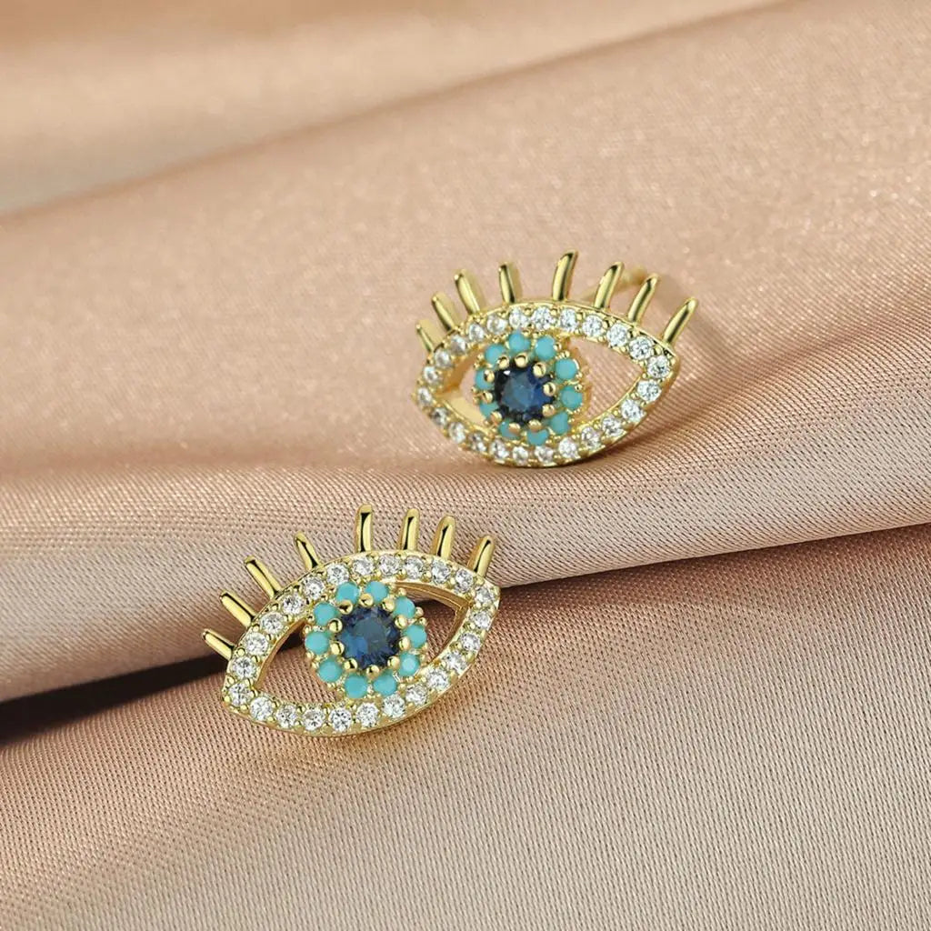 Pendientes de Botón Ojo Azul y Strass