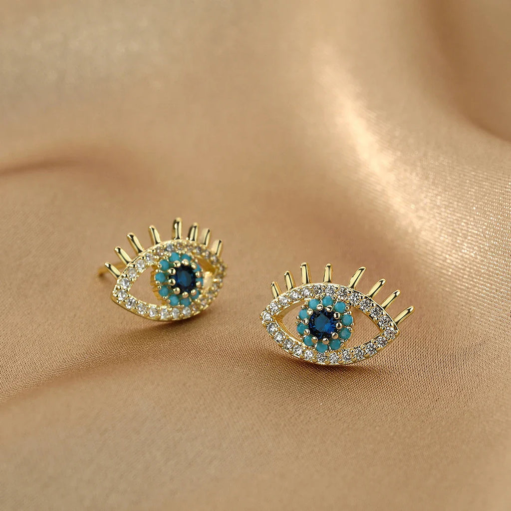 Pendientes de Botón Ojo Azul y Strass