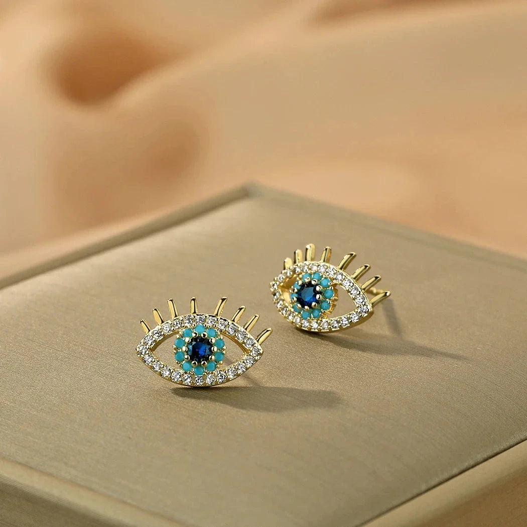 Pendientes de Botón Ojo Azul y Strass