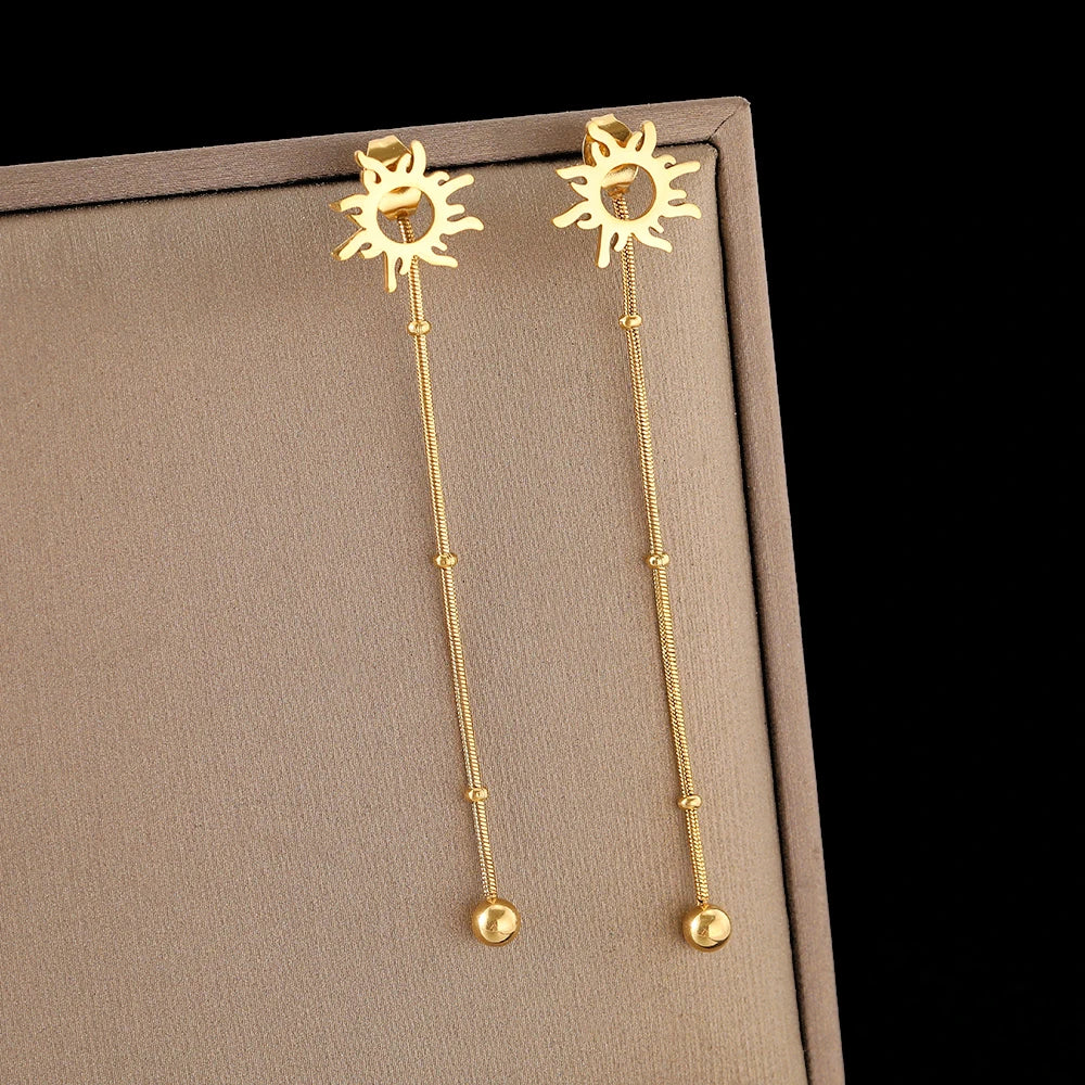 Pendientes de botón colgantes Sol oro