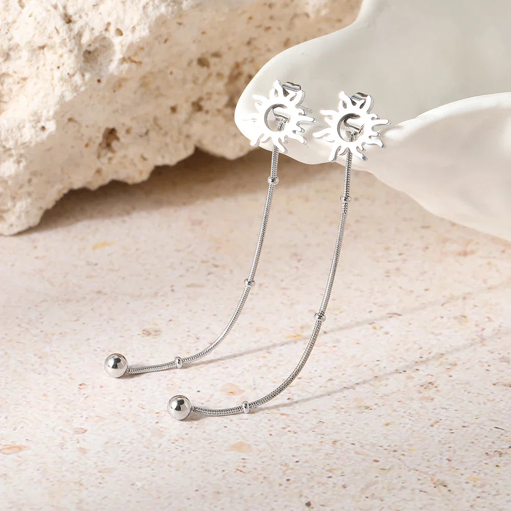 Pendientes de botón colgantes Sol plata
