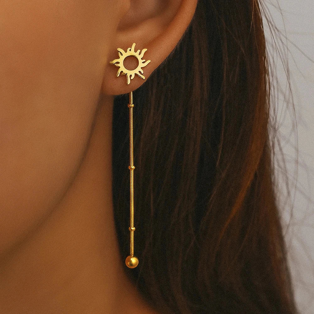 Pendientes de botón colgantes Sol oro