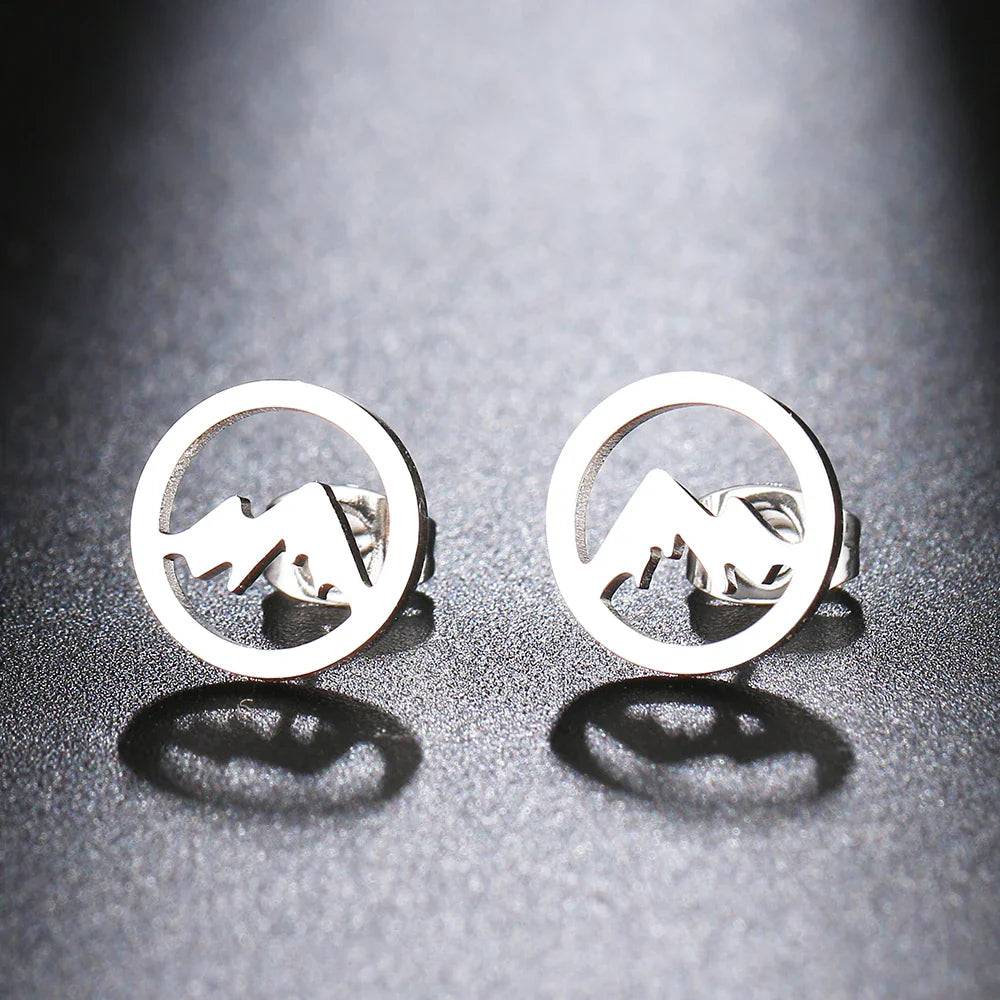 Pendientes de botón redondos Montañas para Mujer u Hombre plata