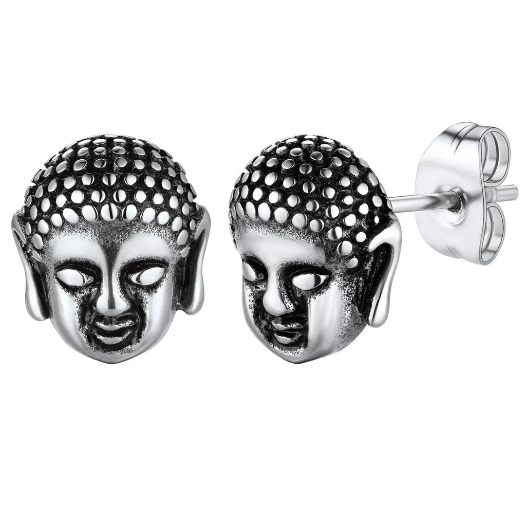 Pendientes de Clavo Cabeza de Buda plata