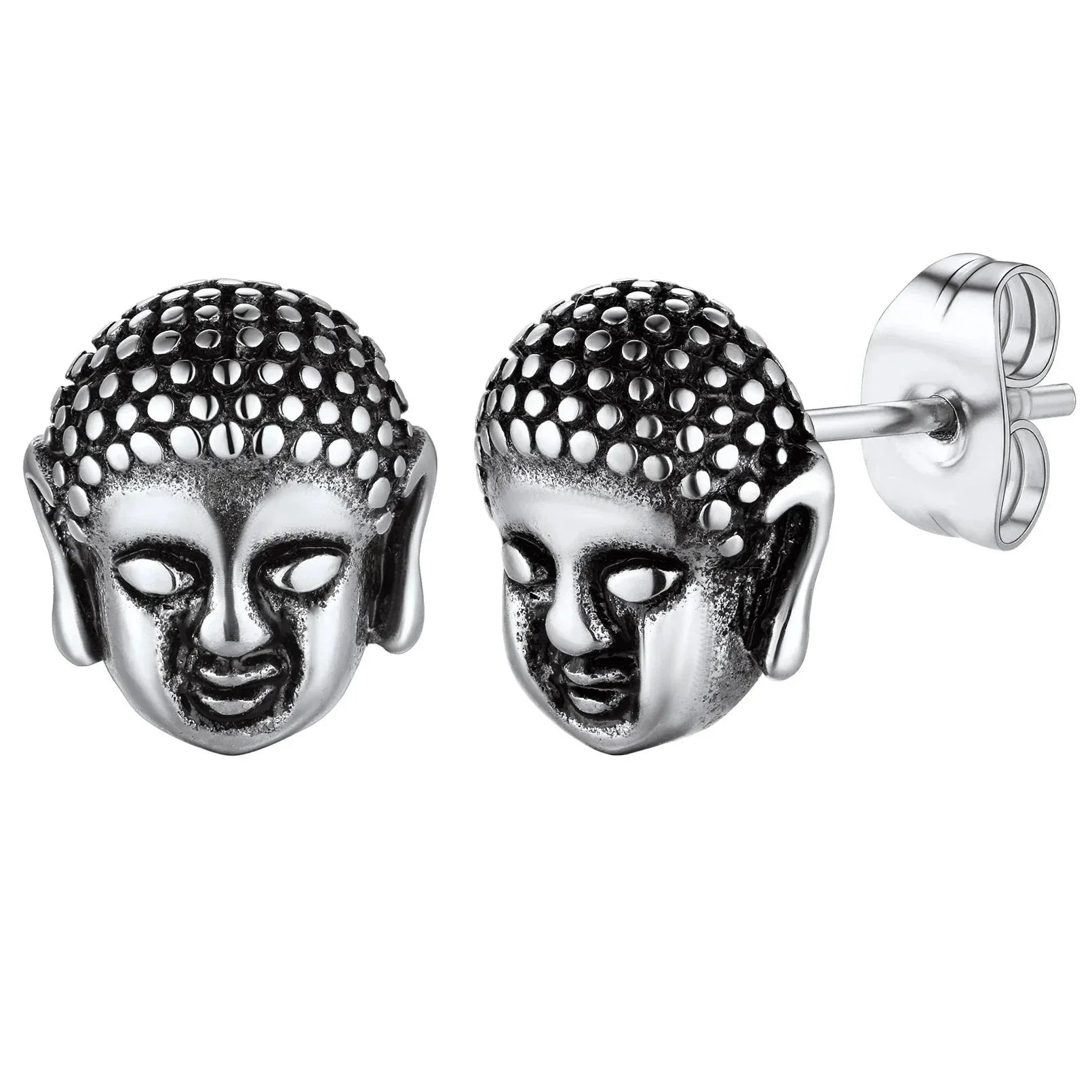 Pendientes de Clavo Cabeza de Buda plata