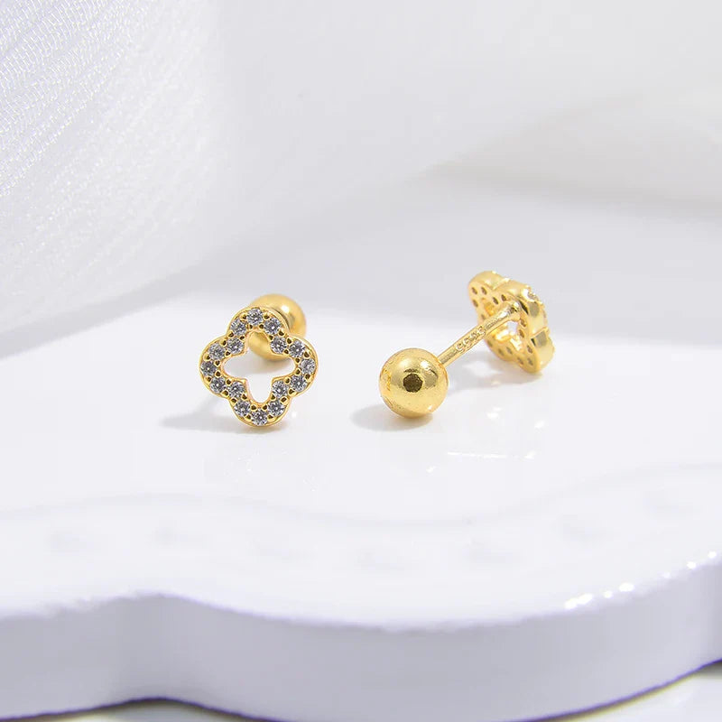 Pendientes de Botón Trébol de 4 Hojas oro