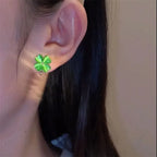 Pendientes de Clavo Trébol de 4 Hojas Verde