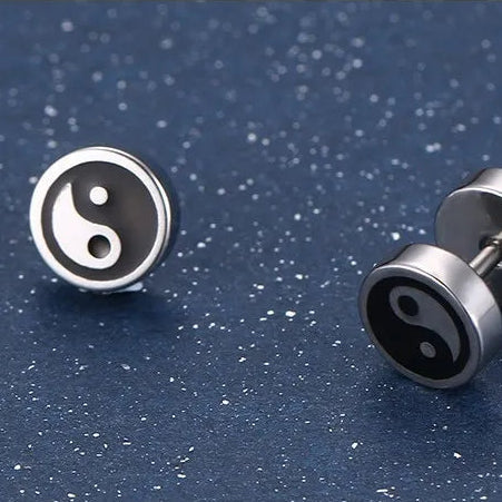 Pendientes de botón Yin Yang para Hombre