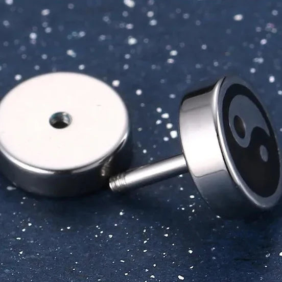 Pendientes de botón Yin Yang para Hombre