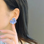Pendientes de Botón Flor de Cuatro Pétalos azul
