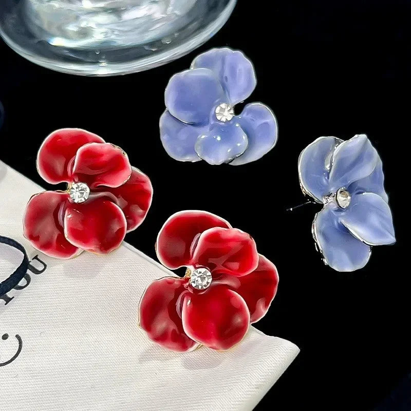 Pendientes de Botón Flor de Cuatro Pétalos azul