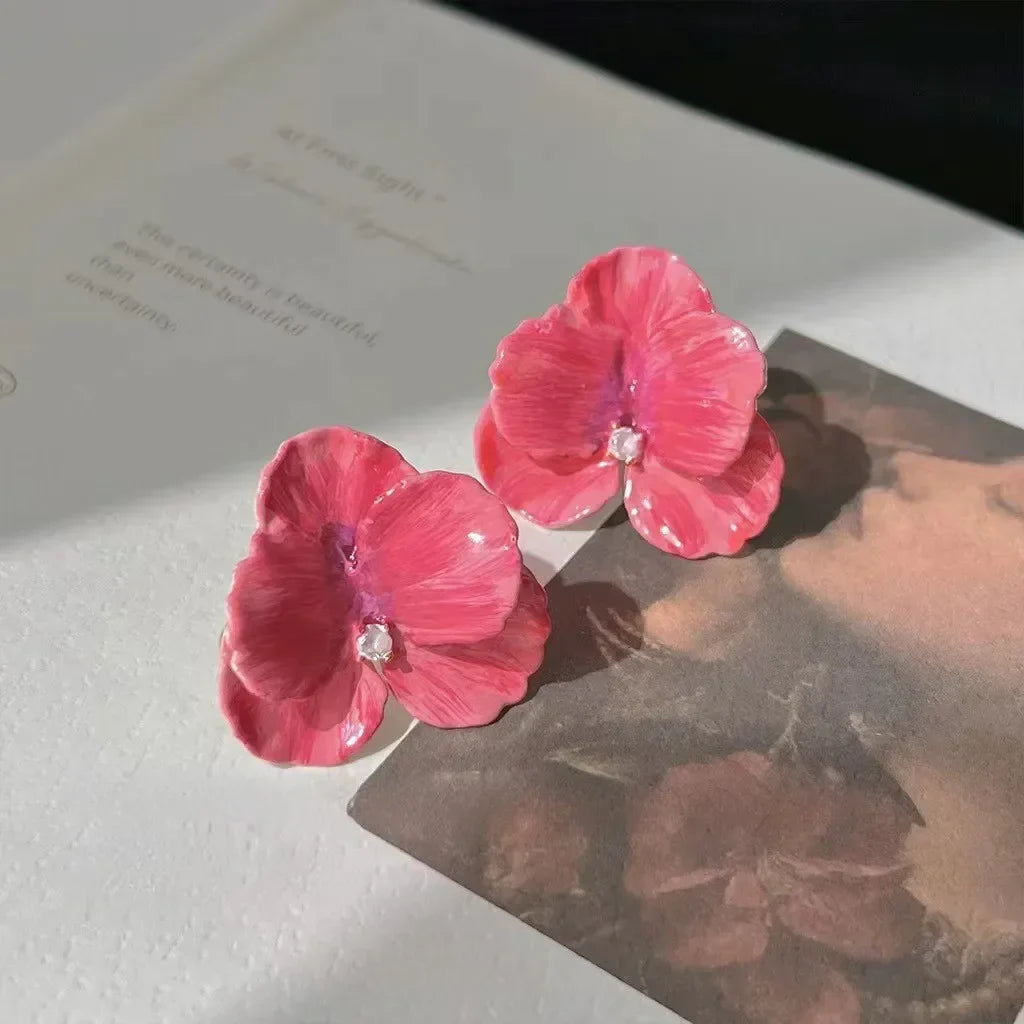 Pendientes de Botón Flor de Cuatro Pétalos rojo