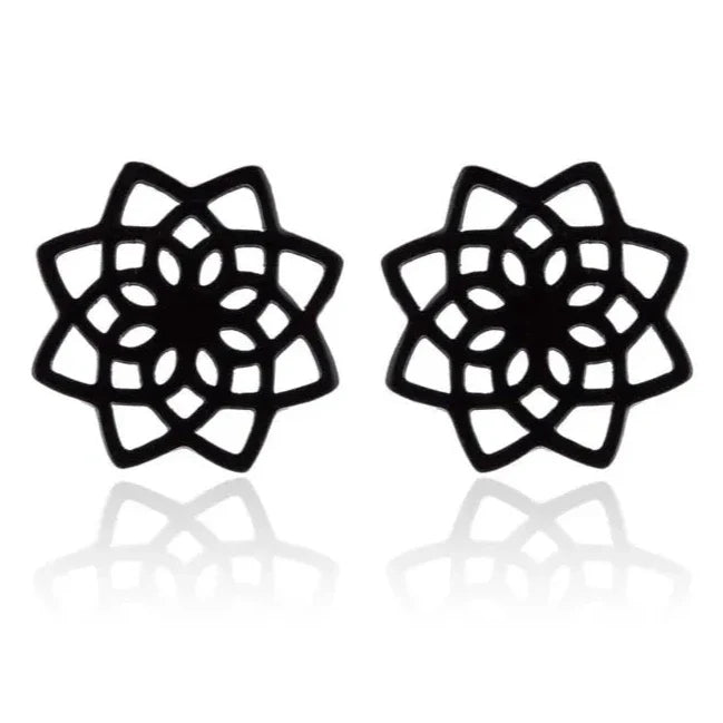 Pendientes de botón Mandala para mujer en negro