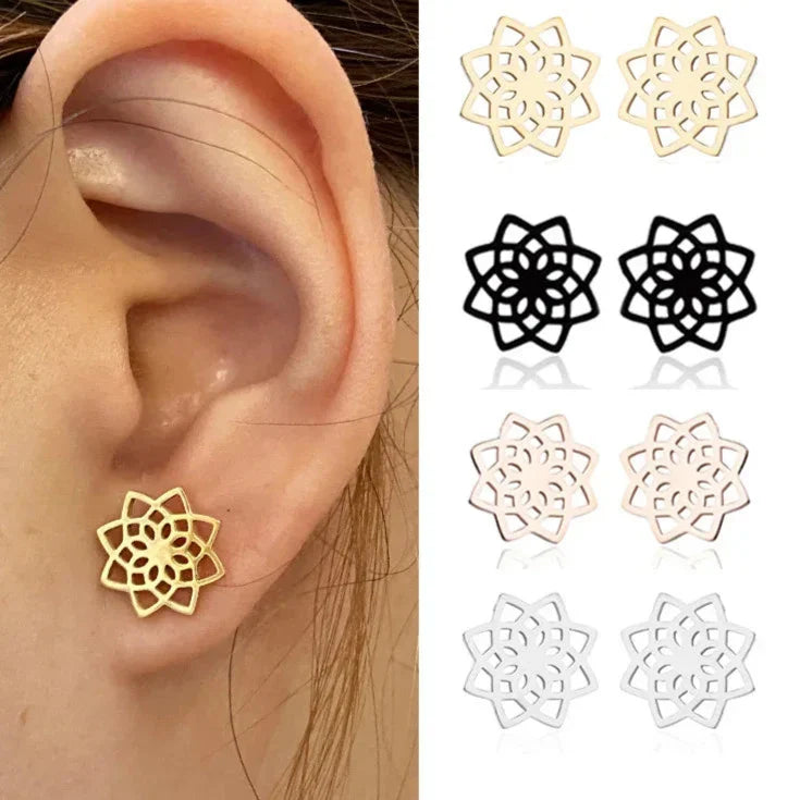 Pendientes de botón Mandala para mujer en oro