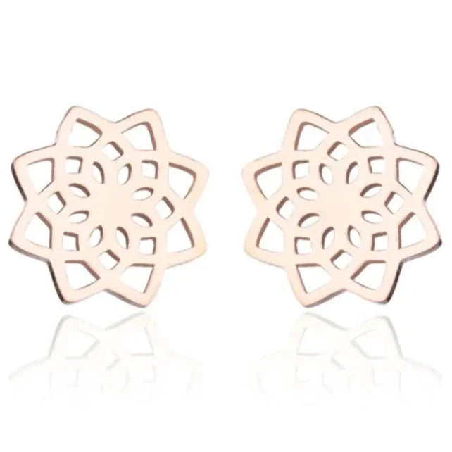Pendientes de botón Mandala para mujer en oro rosa